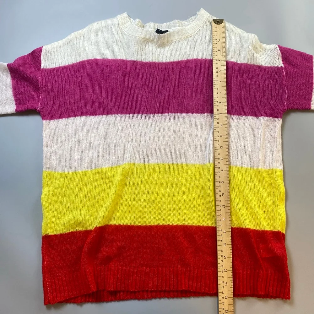 Moon & Madison Sweater Womens Medium Striped Color Block Indie Bright Soft Thin - Picture 7 of 14
